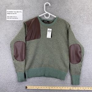 Ralph Lauren Polo Sweater Womens Small Green Faux Leather Trim Wool Blend Green